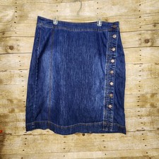 CJ Banks Skirt Womens 18W Blue Denim Button Front Stretch Casual Knee Length