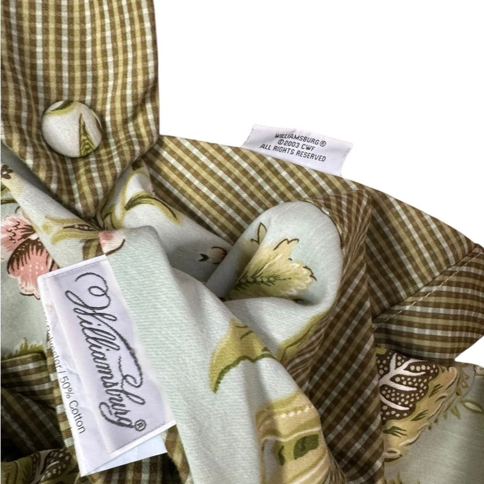 WAVERLY WILLIAMSBURG TAP TOP VALANCE WITH COVERED BUTTONS~GREEN FLORAL set of 2 - Image 3 of 4