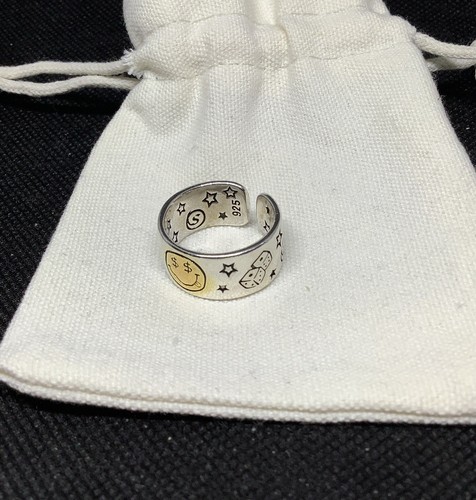 S925 Silber Punk Retro Smile Gothic Money Ace verstellbarer Ring Männer Frauen Geschenk