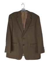 Lauren Ralph Lauren Blazer Men's 44R Brown 100 Lambs Wool Herringbone 2 Button