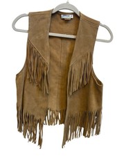 Harmal New York Vintage Double Fringe Vest Tan Suede Western Boho Festival Sz M