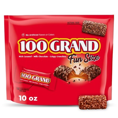 100 Grand Candy Bar, Milk Chocolate with Rich Caramel and Crunchies, Fun Size Ch