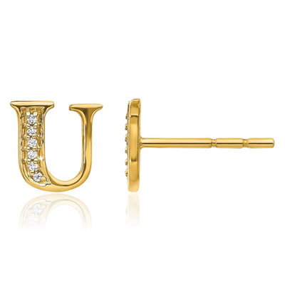 14K Solid Yellow Gold Diamond Accent Large Letter U Initial Stud Earrings 8mm