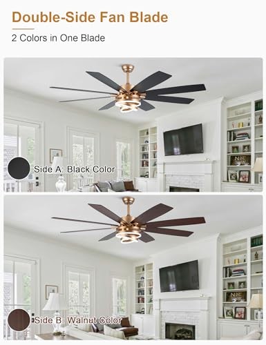 Gold Ceiling Fans with Lights, 72 Inch Large Modern Ceiling Fan with Remote - Picture 3 of 7