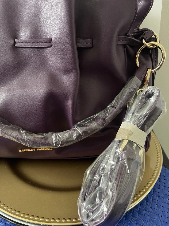 Badgley Mischka Dumpling BAG Plum w Handle + Crossbody Strap NEW w TAGS - Image 4 of 4