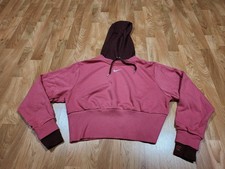 Nike Women's Center Swoosh Pink Hoodie Large Oversized Cropped Crewneck Hooded