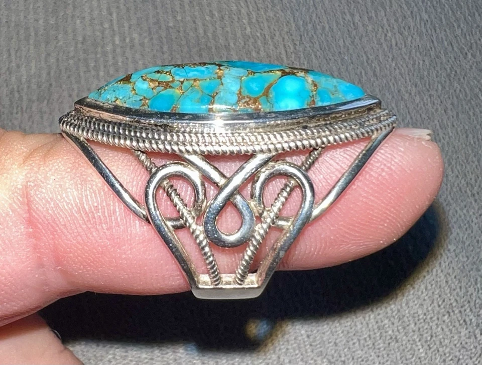 Серебро граненая бирюза кольцо богемное заявление большой кабошон размер 7,5 - Изображение 4 из 4