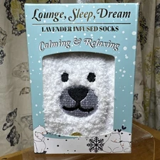  Fuzzy Socks Lavender Infused One Size calming & relaxing White snow Bear 