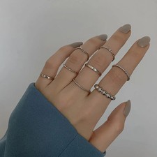 3/8 Pc Gold Tone Hollow Geometric Rings Women Open Round Stacking Jewelry