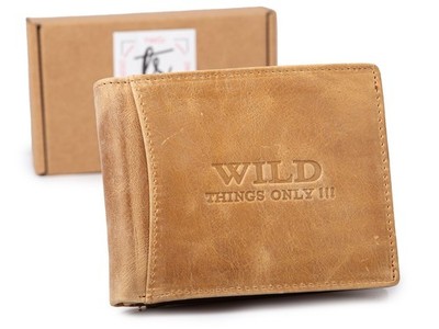 WILD Things Only Herren Geldbörse Portemonnaie Echt Leder RFID Quer Sand Beige