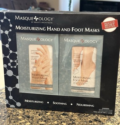 NEW IN BOX MASQUEOLOGY MOISTURIZING (3) HAND MASKS & (3) FOOT MASKS