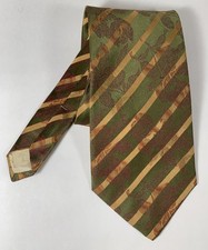 Tommy Bahama Silk Tie Stripe Floral Green Gold Made in the USA necktie