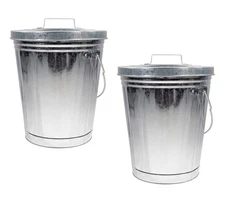 2Pcs 4 Gallon Steel Galvanized Garbage Trash Can w/ Lid Ideal for Trailers