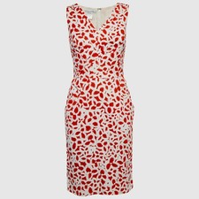 Oscar de la Renta Floral Print Cotton Sheath Red White Summer Dress Sz 10