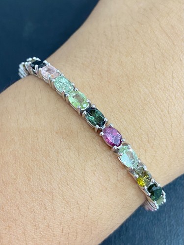 NATURAL MULTI TOURMALINE 6X4 STERLING SILVER 925 BRACELET - 第 1/7 張圖片