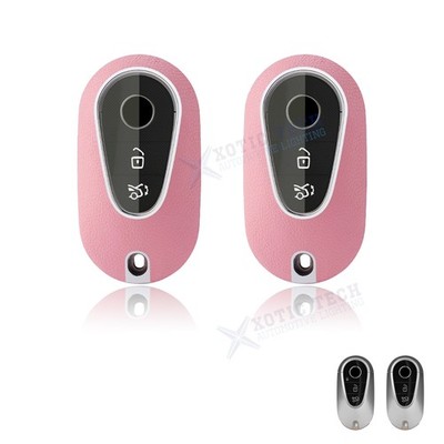 2PCS Pink TPU Leather Style Key Fob Cover Protector For Mercedes C S GLC-Class