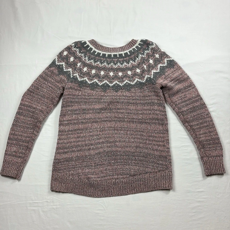 Suéter tejido Bass Fair Isle manga larga para mujer talla grande rosa gris Foto 2 de 4