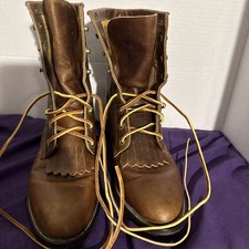 Vintage Justin Ropers L575 Kiltie Lace-Up Boots Brown Leather 7.5 B 90  s