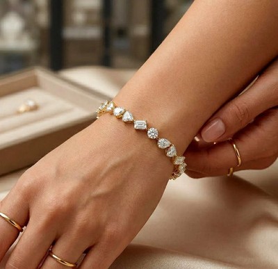 5 Ct Pear Cut Simulated Diamond Women Tennis Bracelet 925 Yellow Sterling Silver