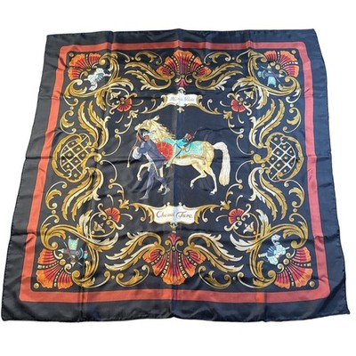 Hermes Carre 90 Cheval Turc Scarf Black Silk Equestrian Womens Large Vintage