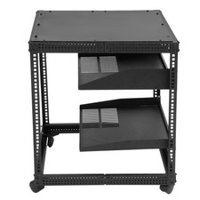 Black 12U Open Frame Network Rack Wall Mounted Server Rack 4 Post with Shelves