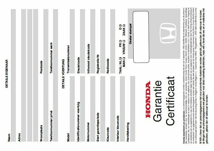 Libretto di manutenzione Honda pulizia belga - Immagine 2 di 3