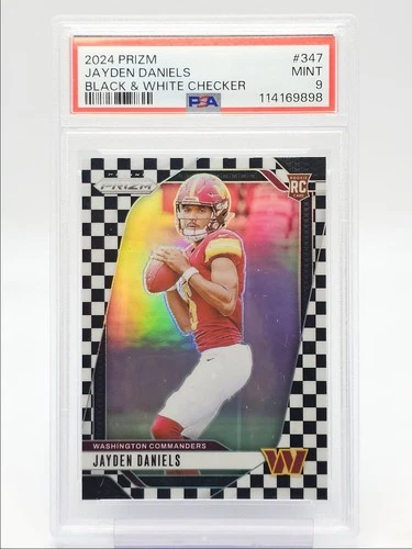 JAYDEN DANIELS 2024 PANINI PRIZM ROOKIE BLACK & WHITE CHECKER B RC PSA 9 Q0004