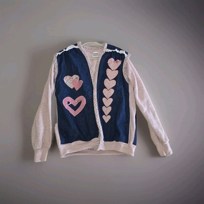 Vintage RARE Hanes Her Way Denim Patchwork Heart Jacket L
