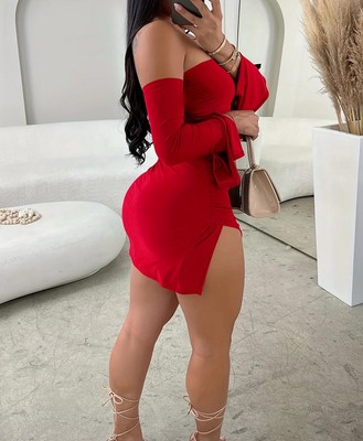 USA Women Sexy Back Lace UP Off the Shoulder Mini Body con Club Mini Dress