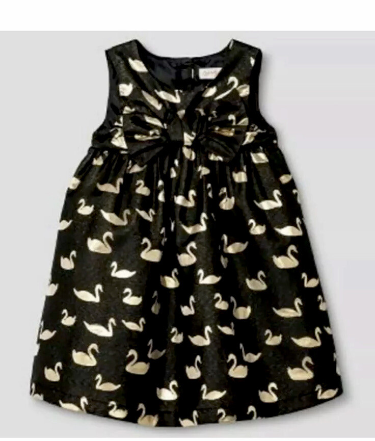 Cat and Jack Toddler Girl's Black Gold Swan Dress Holiday Special Occasion  2T | eBay