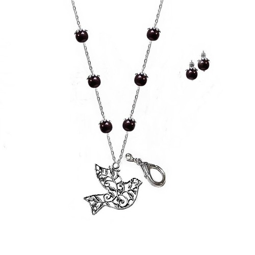 Lanyard necklace beaded Peace dove Charm pearls COLOR CHOICE, optional earrings - Foto 8 di 20