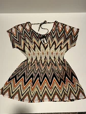 Win Win Tunic Adjustable Tie Blouse Geometric New With Tags Gift Stretch Elastic