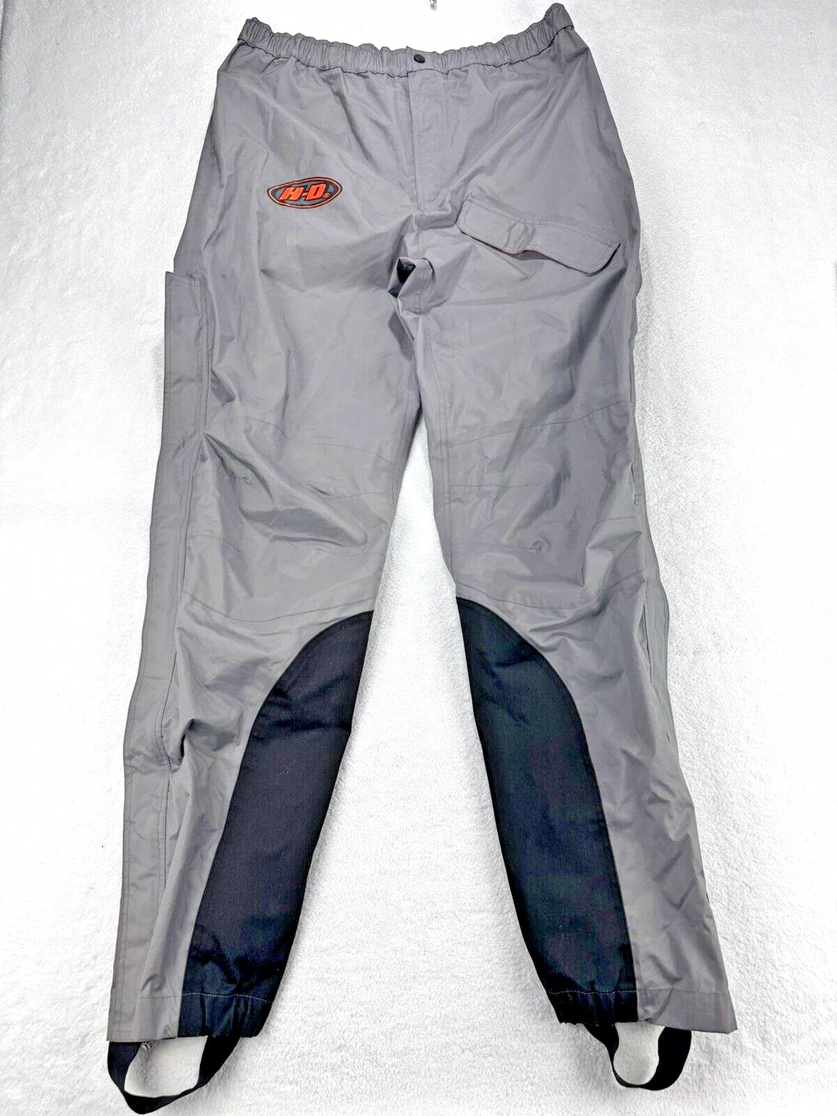 Harley Davidson Rain Wind Pants Men L PVC Gray Black Colorblock Stirrup Strap