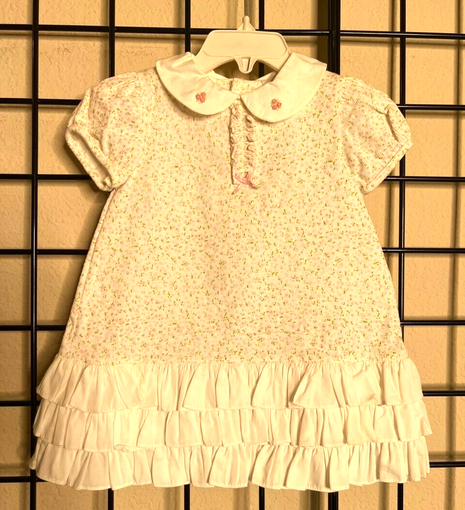 NWT NEW White/Pink Rose Beautiful Cotton Cord Dress-Hug Me First PLUSH/RICH  3/6M | eBay