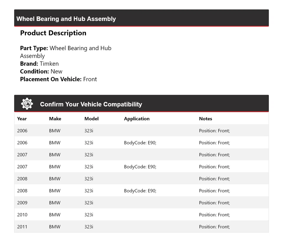 Подшипник колеса и ступица в сборе передние для 2006-2011 BMW 323i Timken 2007 2008 - Изображение 2 из 4