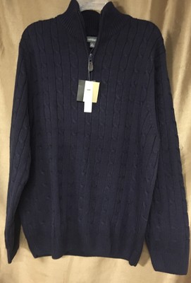 NWT S $50 Mens Croft & Barrow Navy Blue Cable Knit Sweater Long Sleeves 1/4 Zip