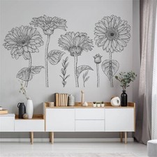 Large Flower Wall Decals Peel and Stick Black and White Daisy Flower Stickers...