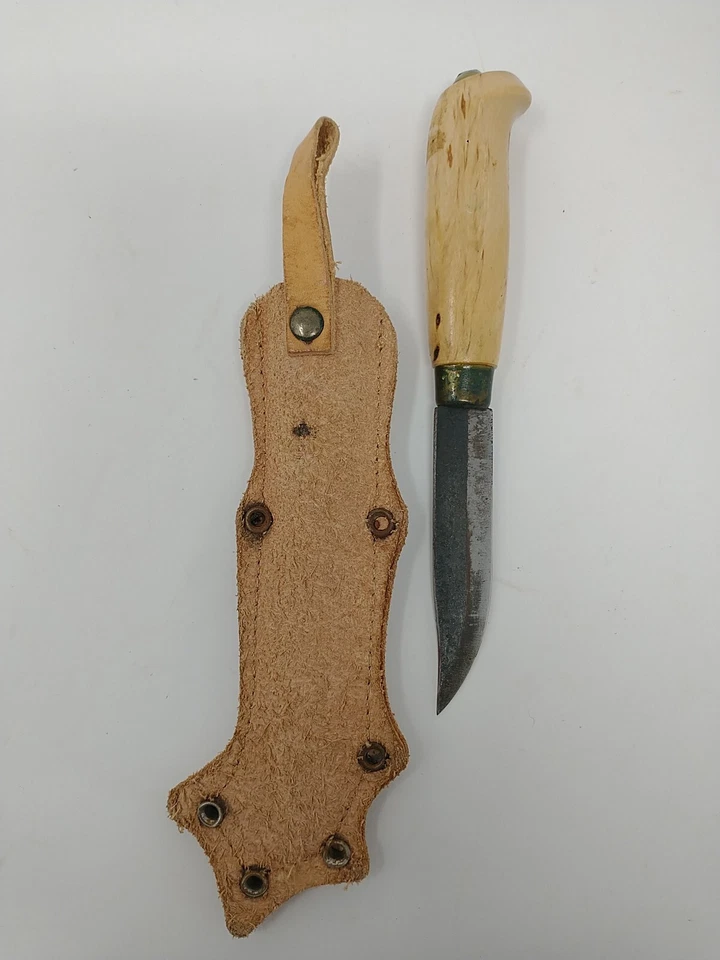 Vintage Yllas Finnish Puukko Nordic Wood Handle Sami Knife & Reindeer Fur Sheath - Image 2 of 4