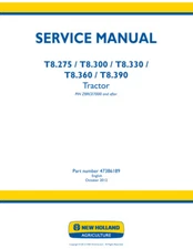 New Holland T8.275, T8.300, T8.330, T8.360, T8.390 Tractor Service Manual Repair