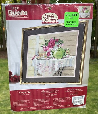 Bucilla Plaid Counted Cross Stitch Cottage Tea 43743 Sandy Clough 14.5 x 11''