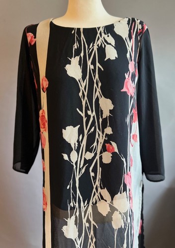 Alfani Black Floral Print Long Sleeve Shift Dress - Size 8 - Picture 3 of 5
