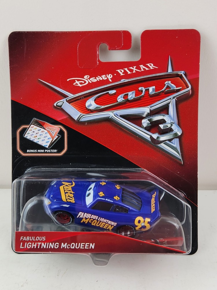 DISNEY PIXAR CARS 3 FABULOUS LIGHTNING McQUEEN Rare W Mini Poster 2017 Mattel
