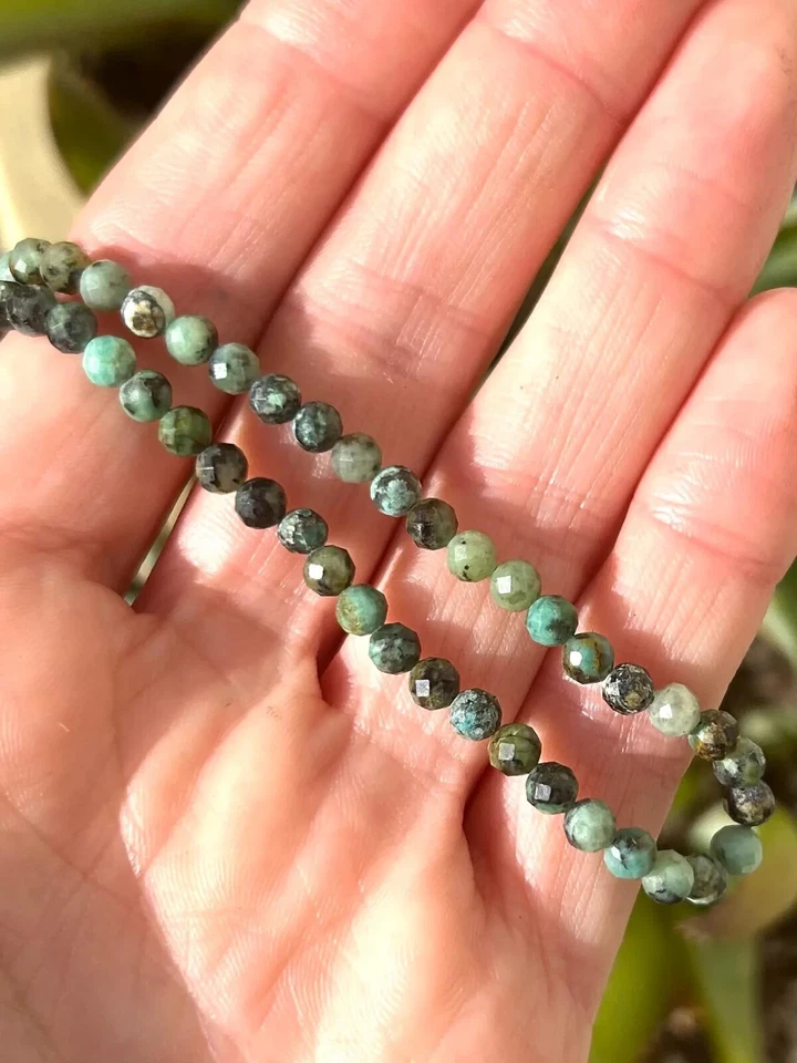 Gargantilla Turquesa Africana Piedra Verde Natural Facted Collar Sanación Reiki Regalo Foto 4 de 4