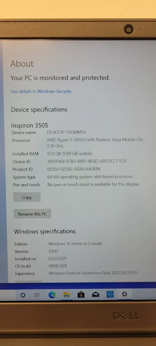 Dell Inspiron I3505 AMD Ryzen 5 12GB RAM 256GB SSD 1TB HDD 15.6