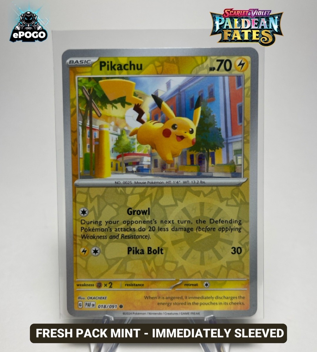 Pikachu 018/091 Reverse Holo Pokemon TCG: Paldean Fates Card MINT