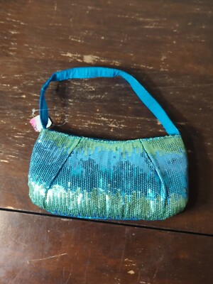 American Girl Battat OG (or Barbie Vibe) Purse Teal Silver Shiny Purse Satin