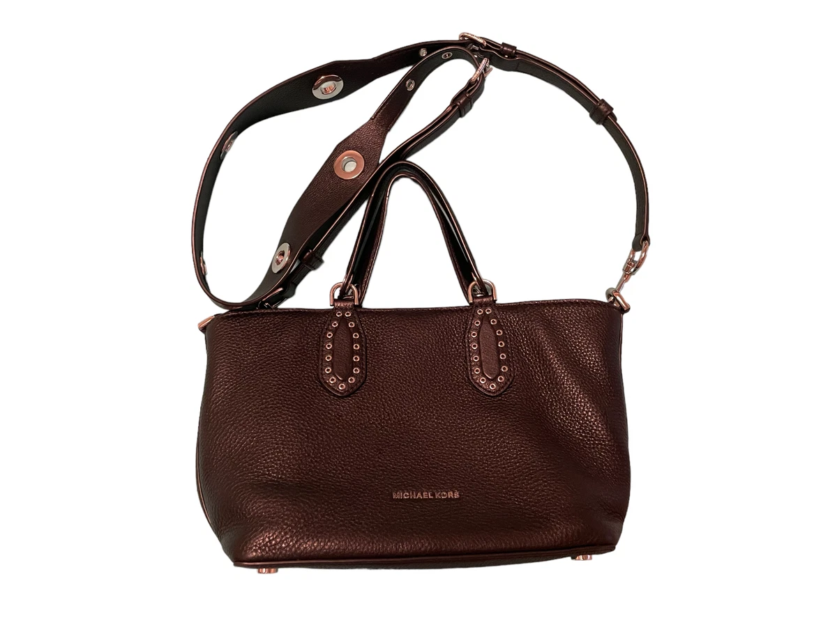 Michael Kors Small Brooklyn Black Leather Tote Satchel Crossbody Bag