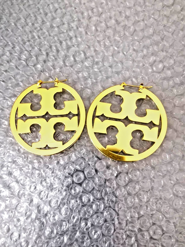 NUEVO TORY BURCH LOGOTIPO GRANDE REDONDEZ Pendientes Oro Foto 2 de 2