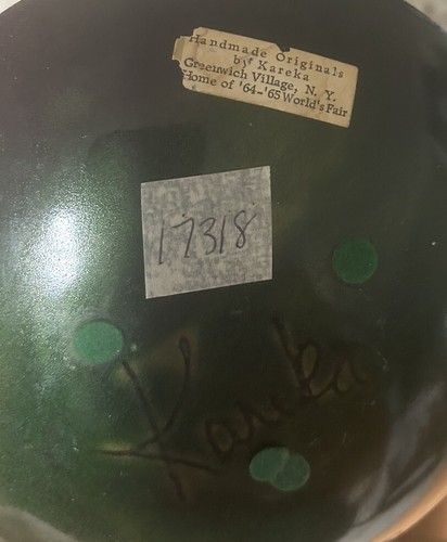 Vintage Kareka Enamel on Copper Dish Plate Bowl Original Label Signed ‘64 ‘65 7” - Picture 3 of 4