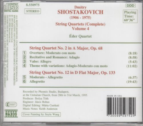 SHOSTAKOVICH - String Quartets Vol. 4; Nos. 2 & 12 - Eder Quartet NEW/SEALED - Picture 2 of 2